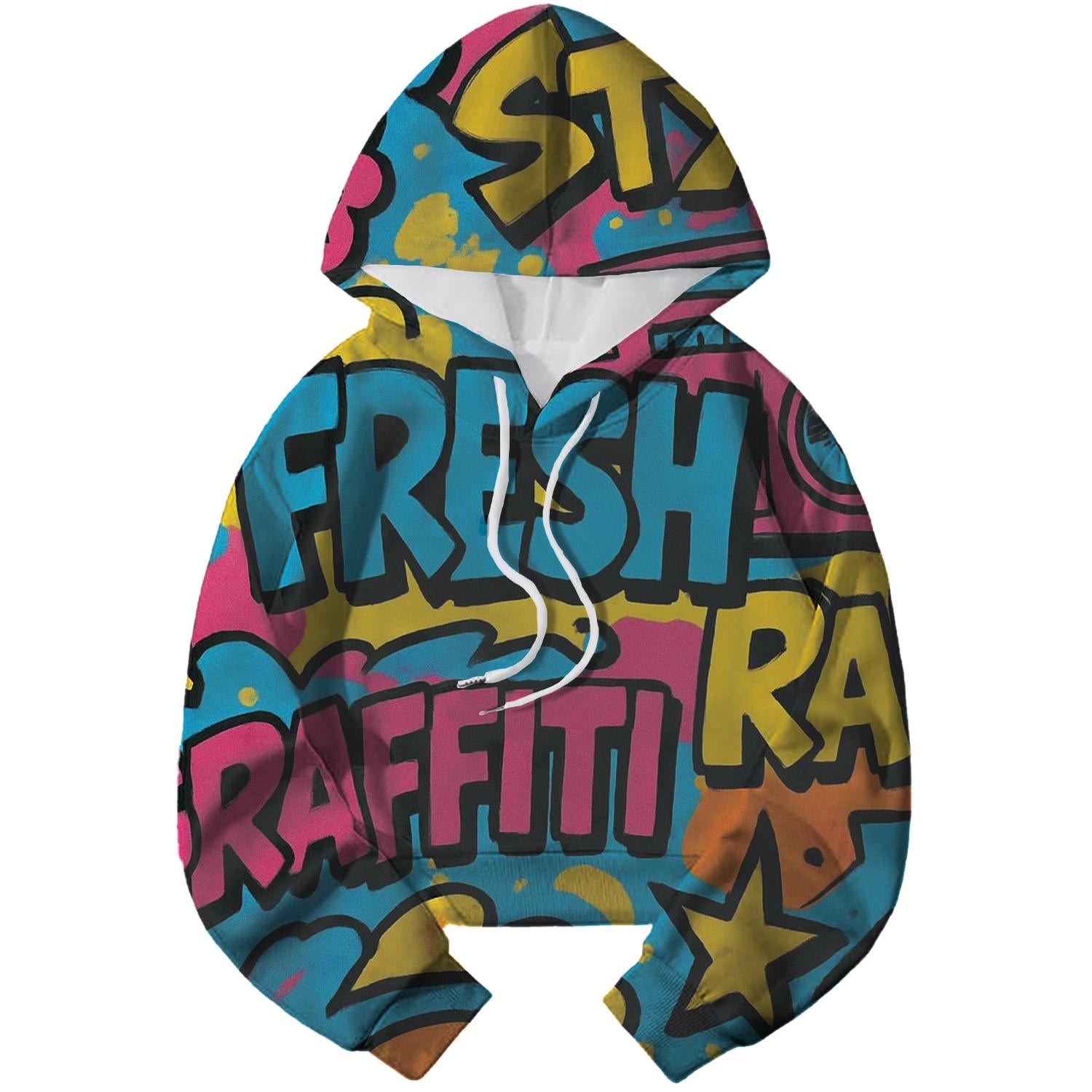 Vibrant 80s Graffiti Cropped Hoodie