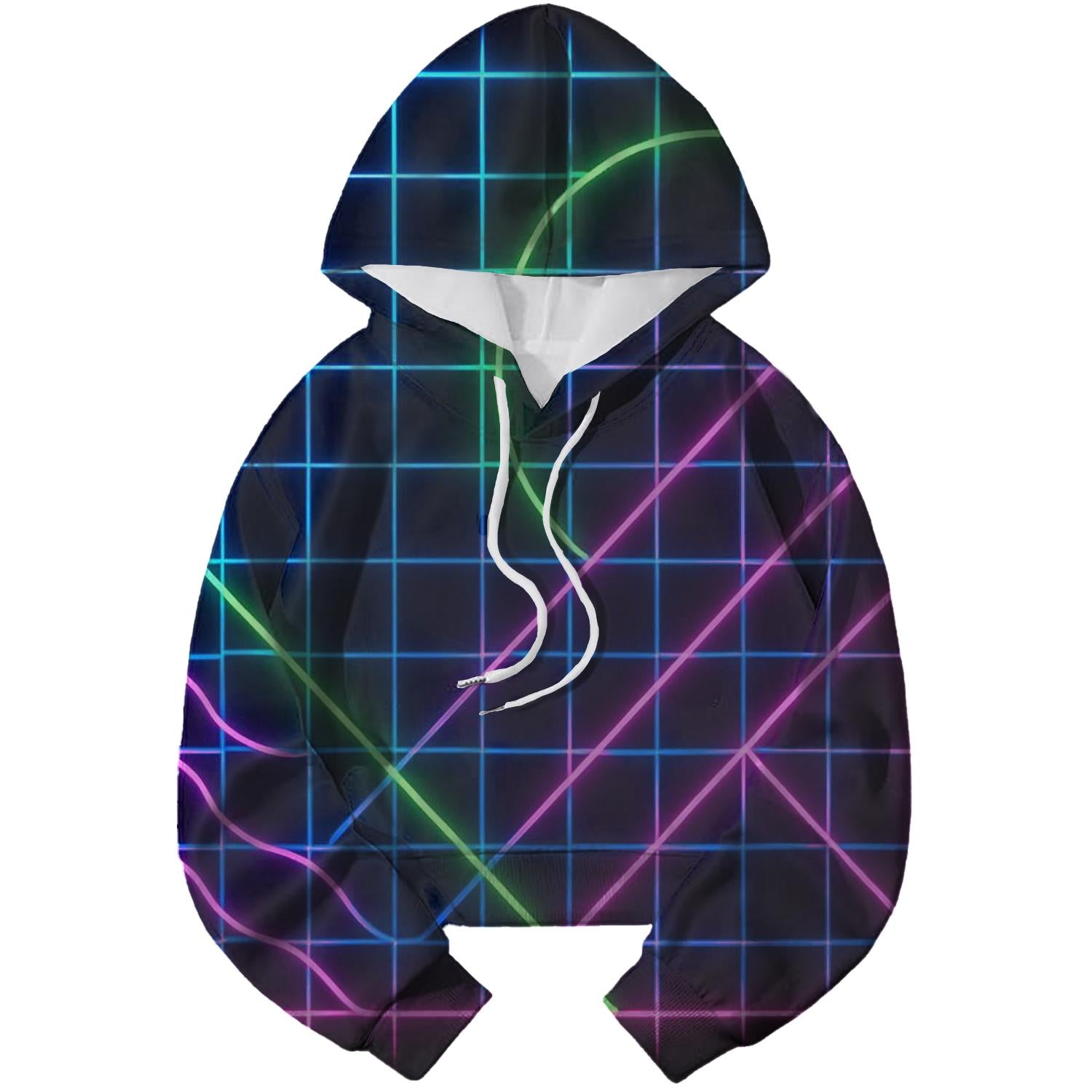 Futuristic Neon Grid Cropped Hoodie