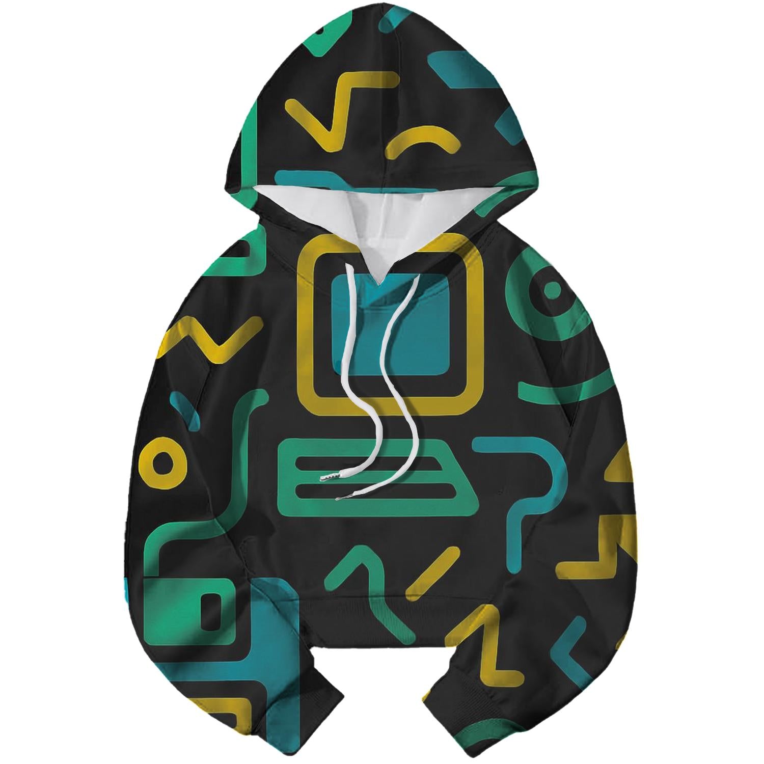 Retro Tech Geometric Cropped Hoodie