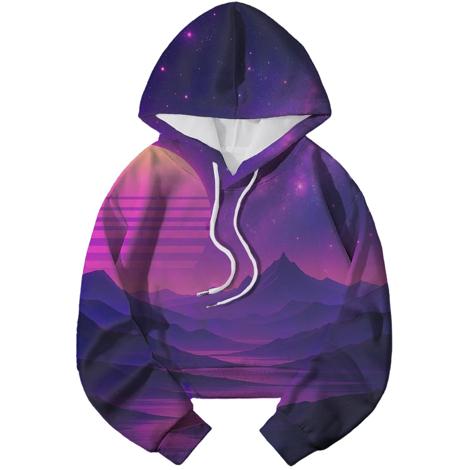 Cosmic Synthwave Journey Cropped Hoodie
