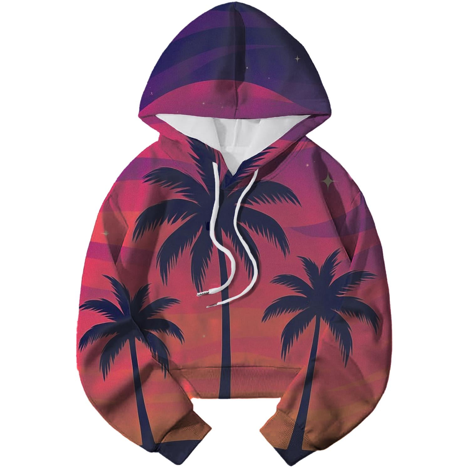 Retro Synthwave Sunset Cropped Hoodie