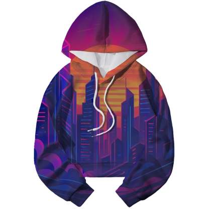 Retro Futurism Skyline Cropped Hoodie