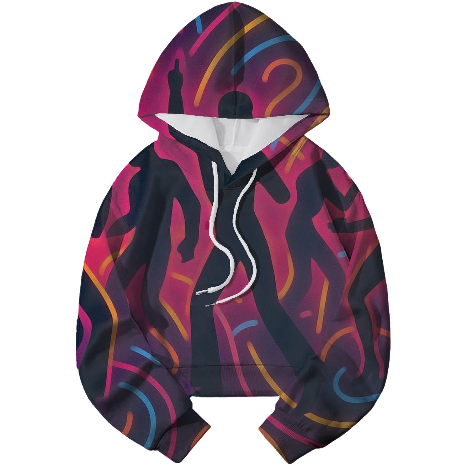 Neon Wave Dance Cropped Hoodie