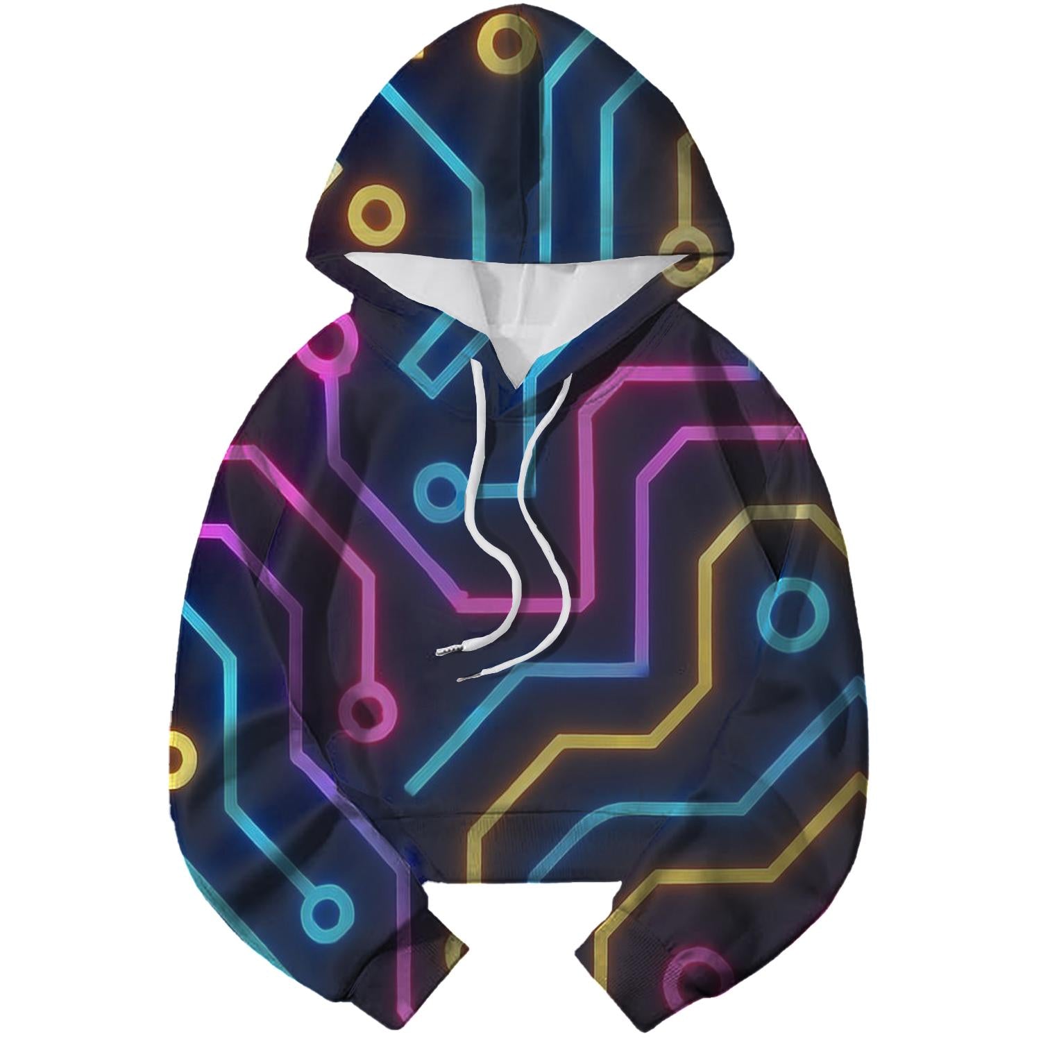 Neon Circuit Dreams Cropped Hoodie