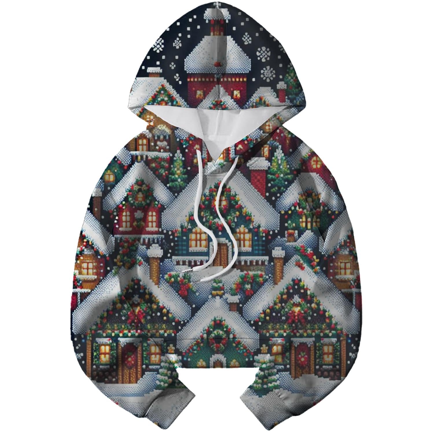 Cheery Christmas Village Design Cropped Hoodie