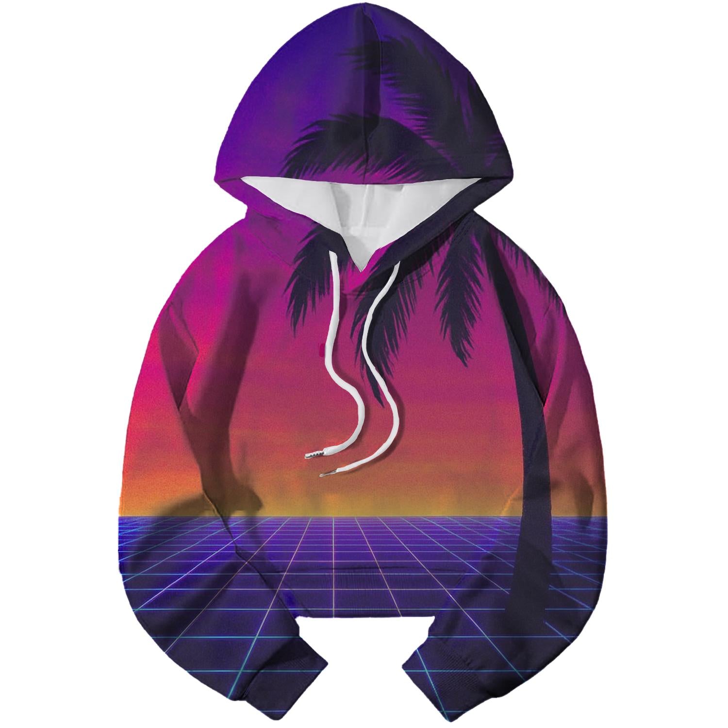 Neon Synthwave Dreams Cropped Hoodie