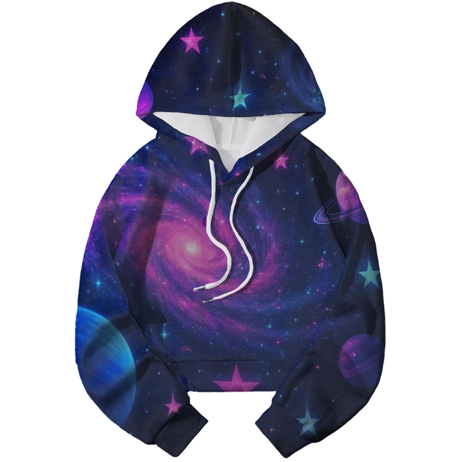 Neon Cosmic Adventure Cropped Hoodie