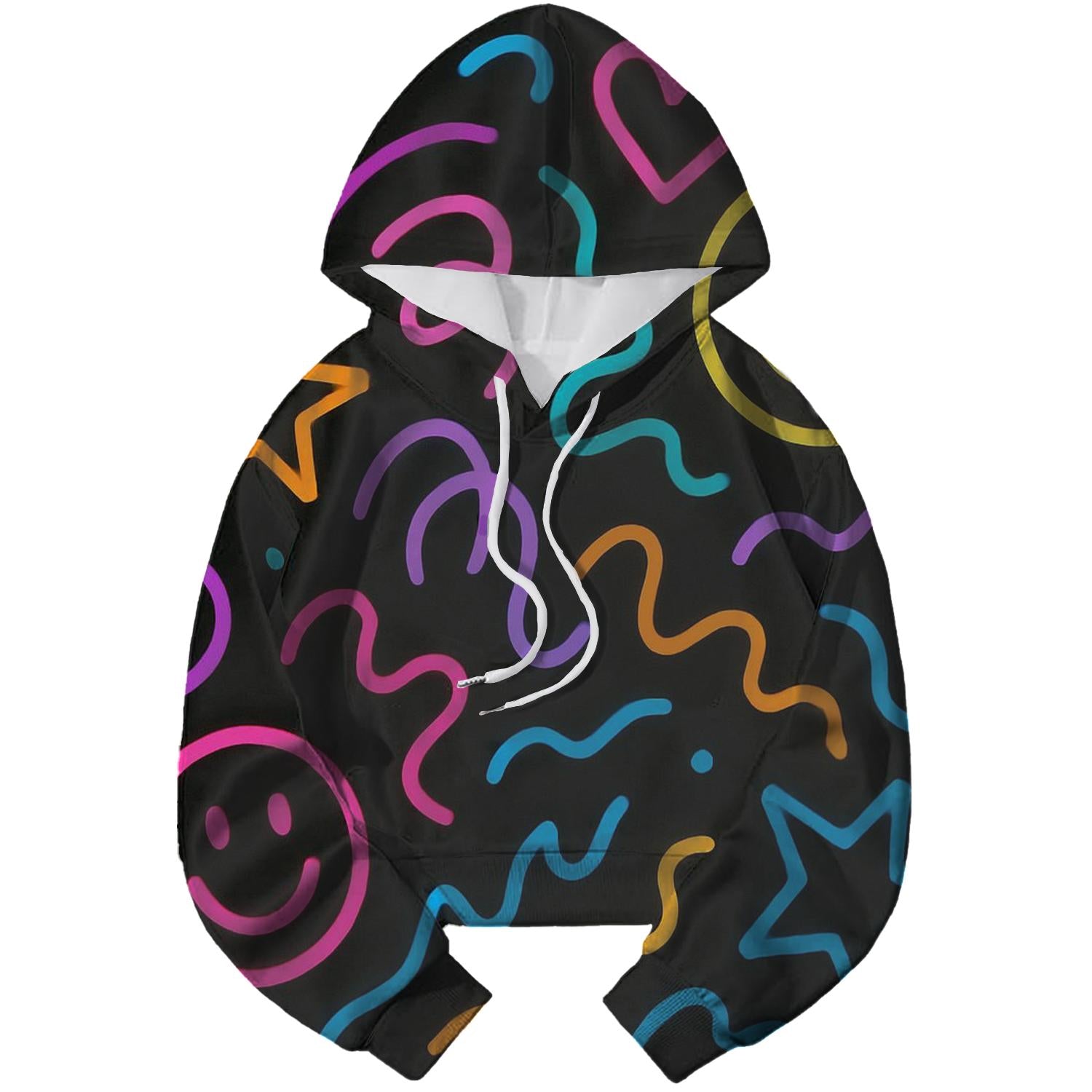 Electric Neon Doodles Cropped Hoodie