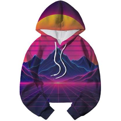 Bright Synthwave Horizon Cropped Hoodie