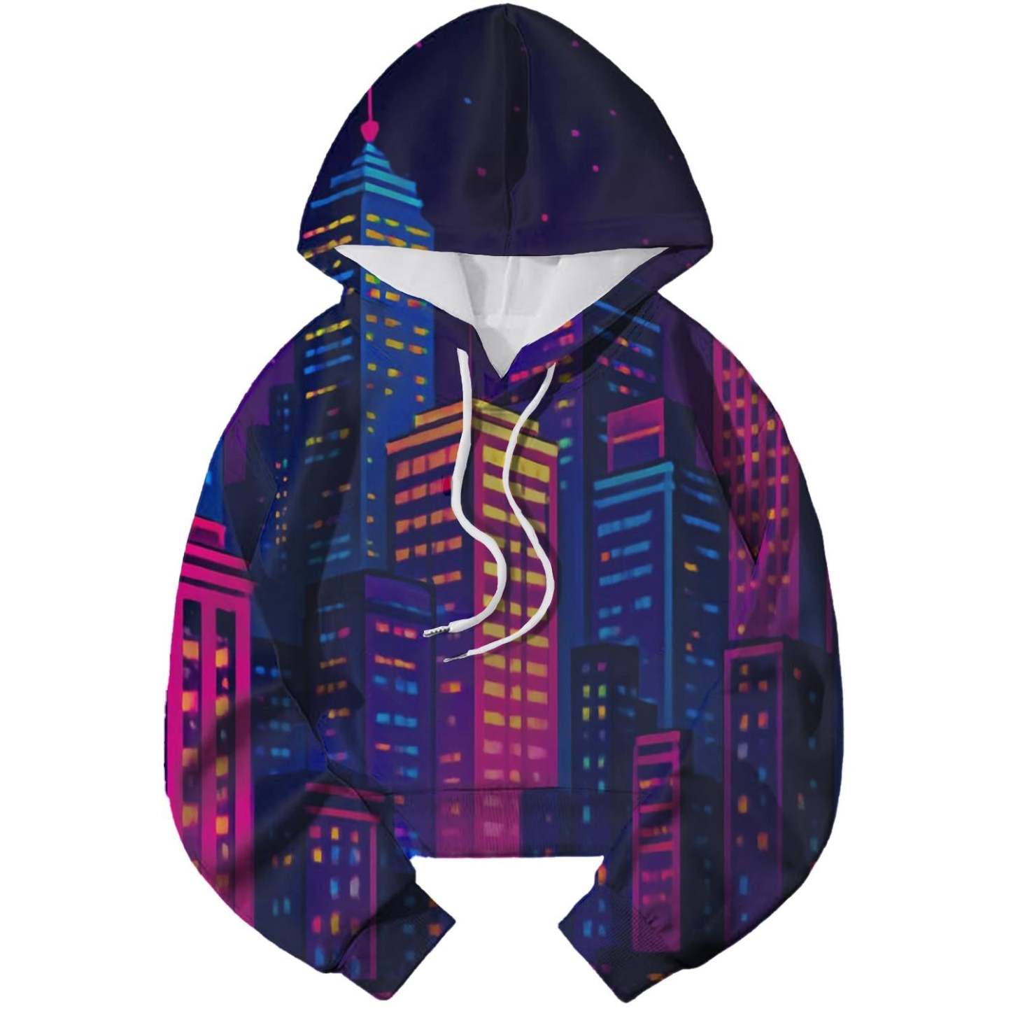Pixelated Cityscape Cropped Hoodie