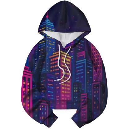 Pixelated Cityscape Cropped Hoodie