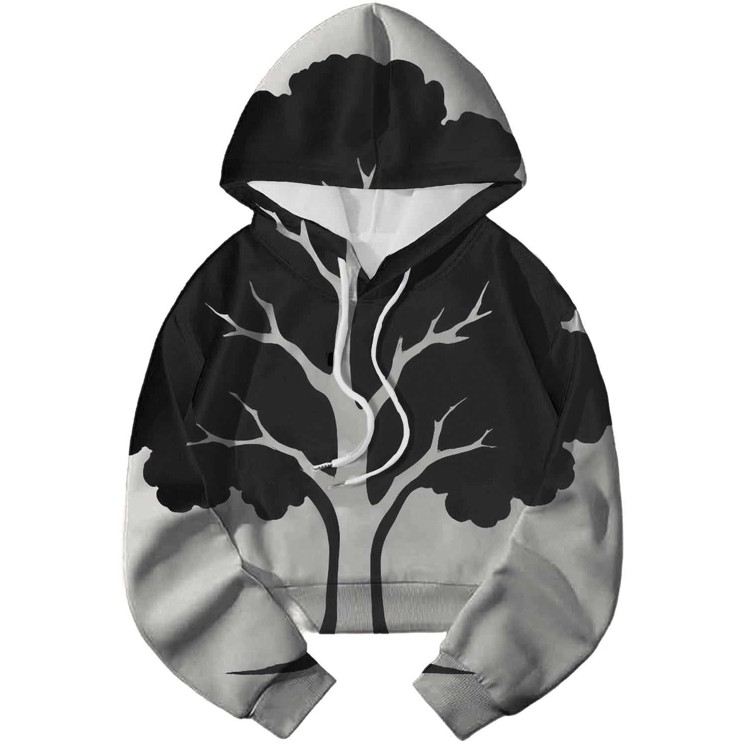 Elegant Negative Space Tree Cropped Hoodie