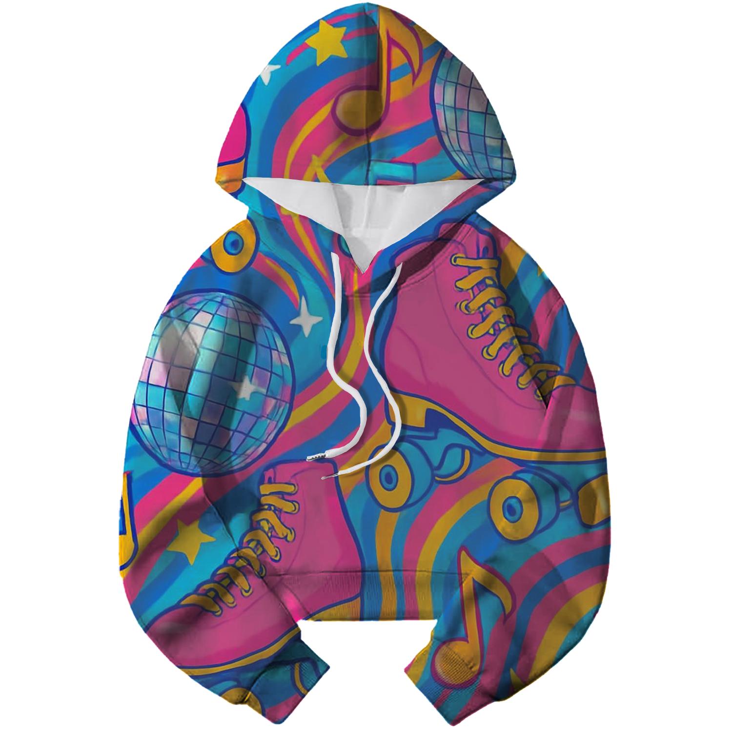 80s Roller Disco Fever Cropped Hoodie