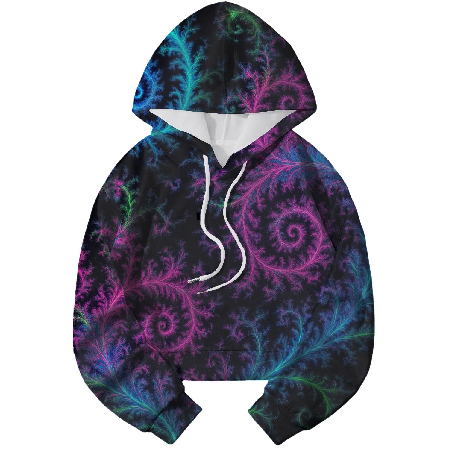 Neon Fractal Art Cropped Hoodie