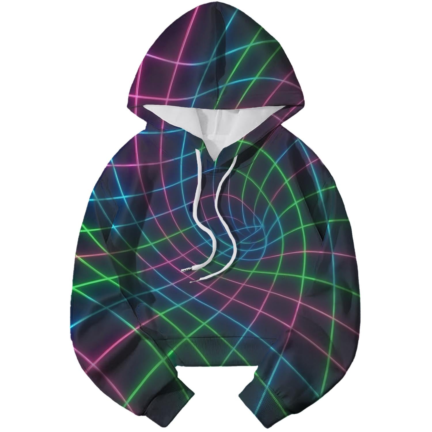 Neon Grid Explosion Cropped Hoodie