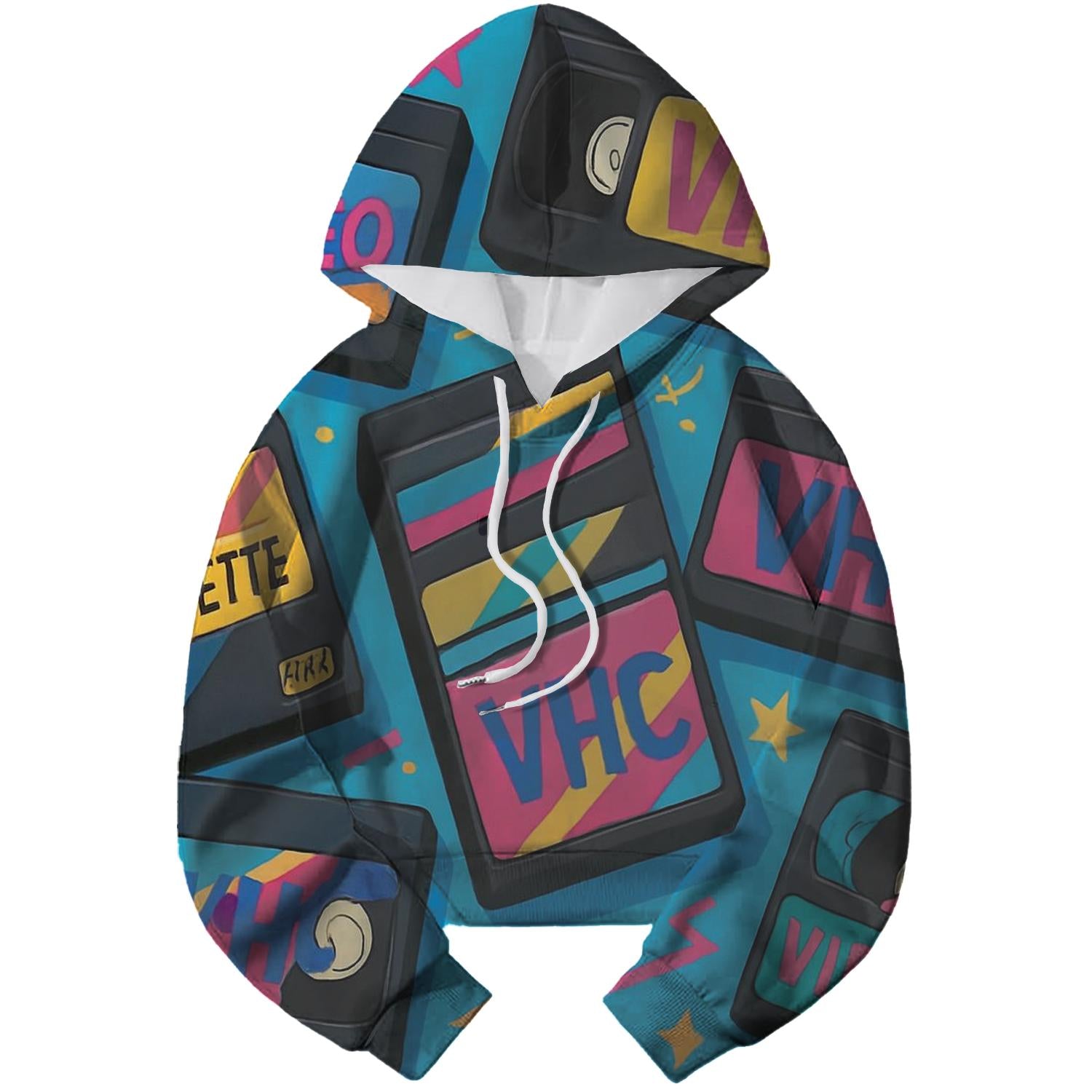 VHS Retro Revival Cropped Hoodie