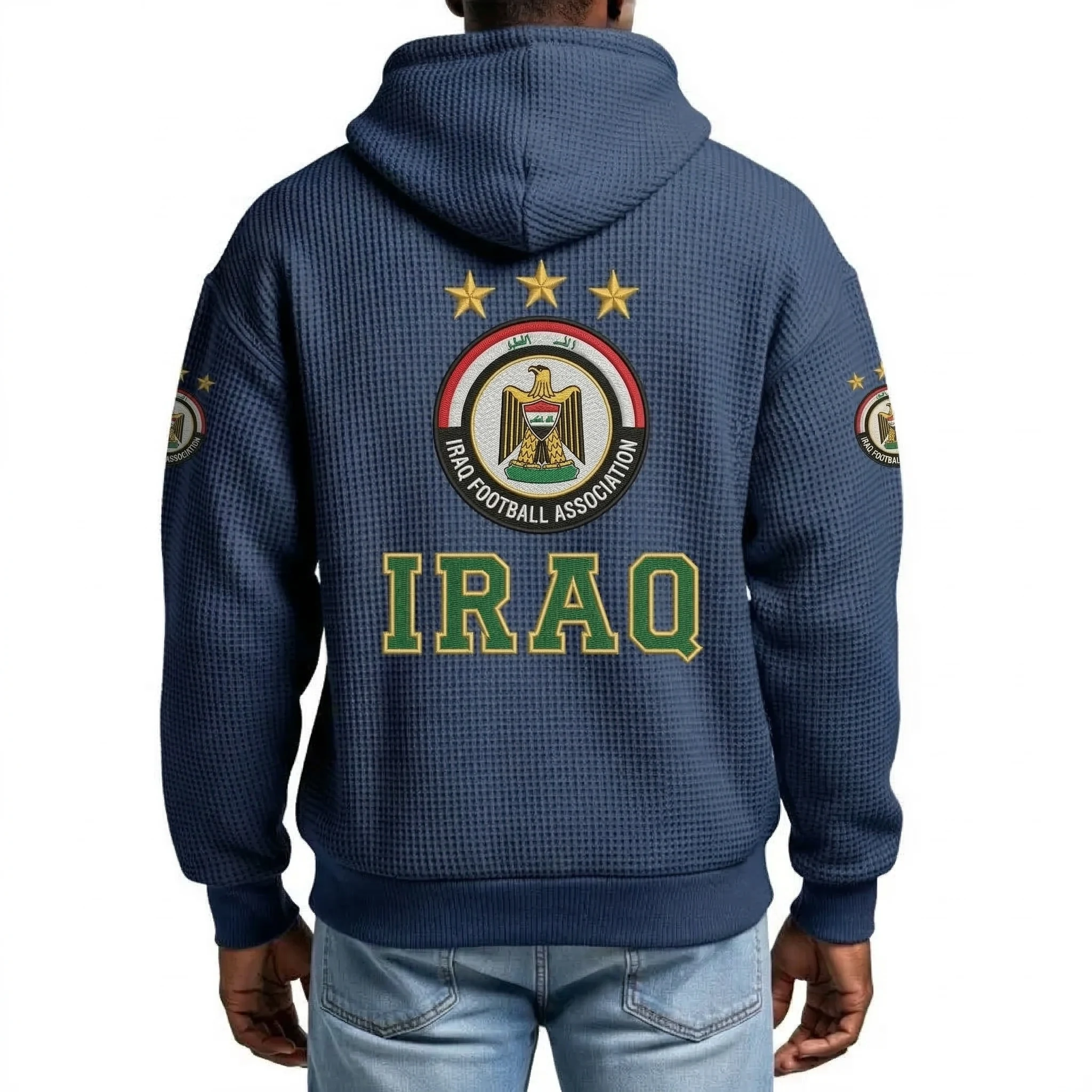 Iraq Printed Waffle Quarter Zip Football Fan Hoodie