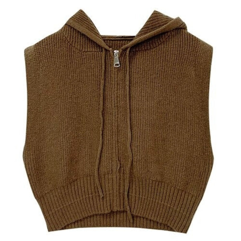 Loose Zipper Knitted Hooded Sweater Vest For Women-Soco Hoodie