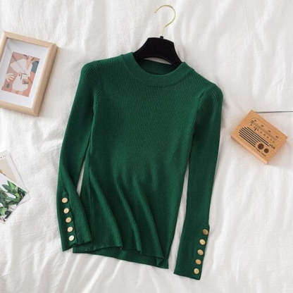 O-Neck Knitted Long Pullover With Buttons For Women-Soco Hoodie