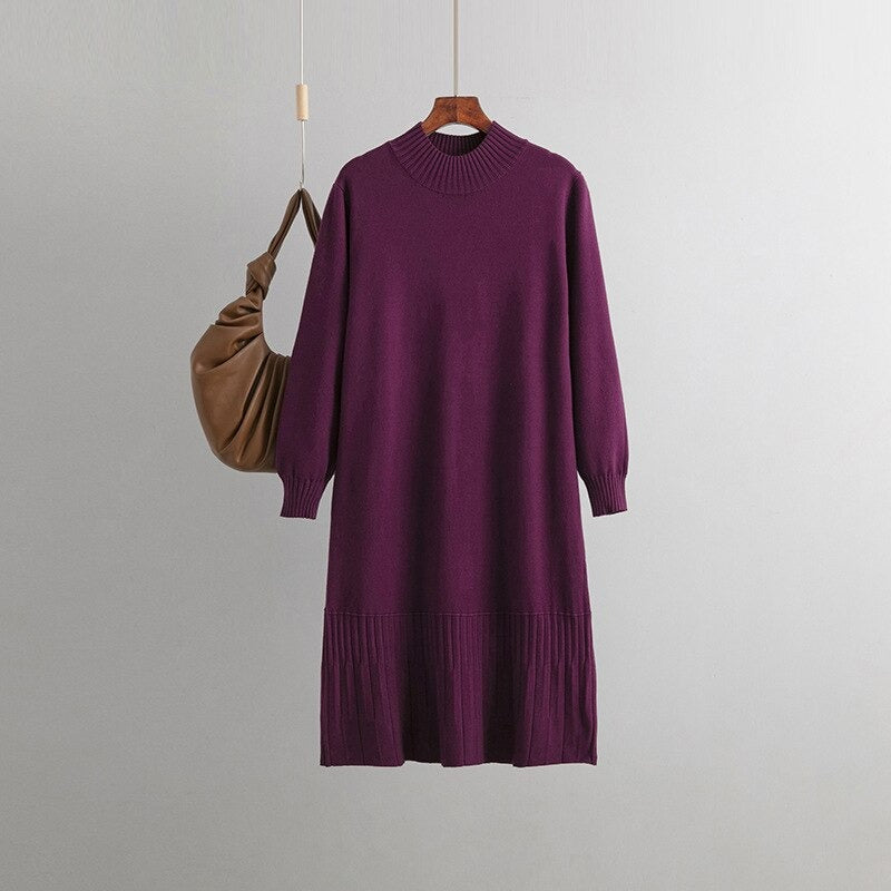 Oversized Loose Casual Knitted Pullover Sweater Dress-Soco Hoodie