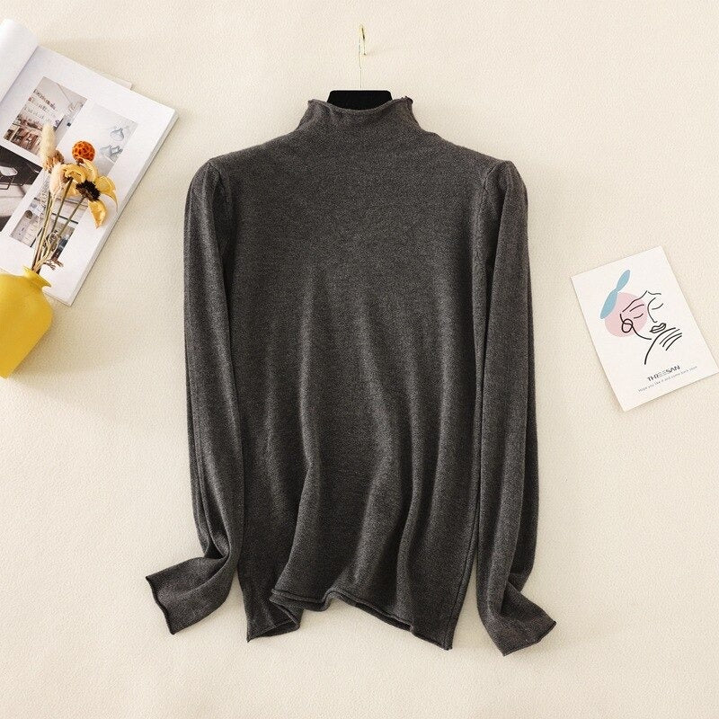 Mock Neck Basic Solid Long Sleeve Jumper For Women-Soco Hoodie
