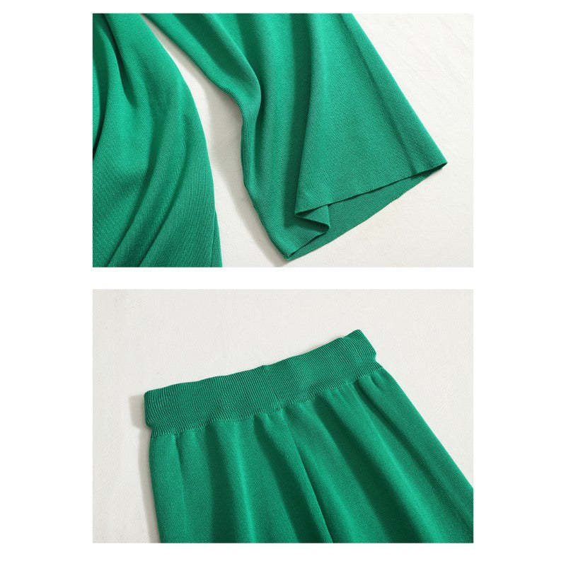 Turtleneck Striped Knit Pants Suit For Women-Soco Hoodie