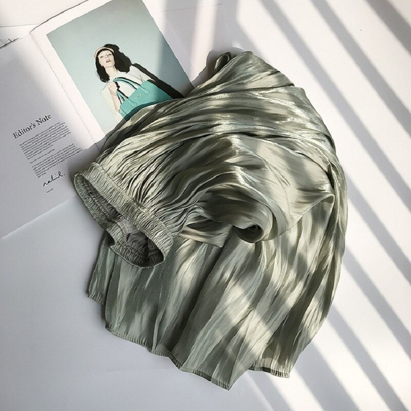 Shiny Silky Gloss Casual Midi Skirt For Women-Soco Hoodie