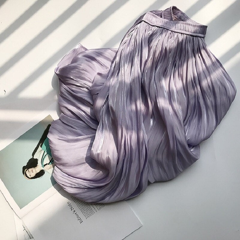 Shiny Silky Gloss Casual Midi Skirt For Women-Soco Hoodie