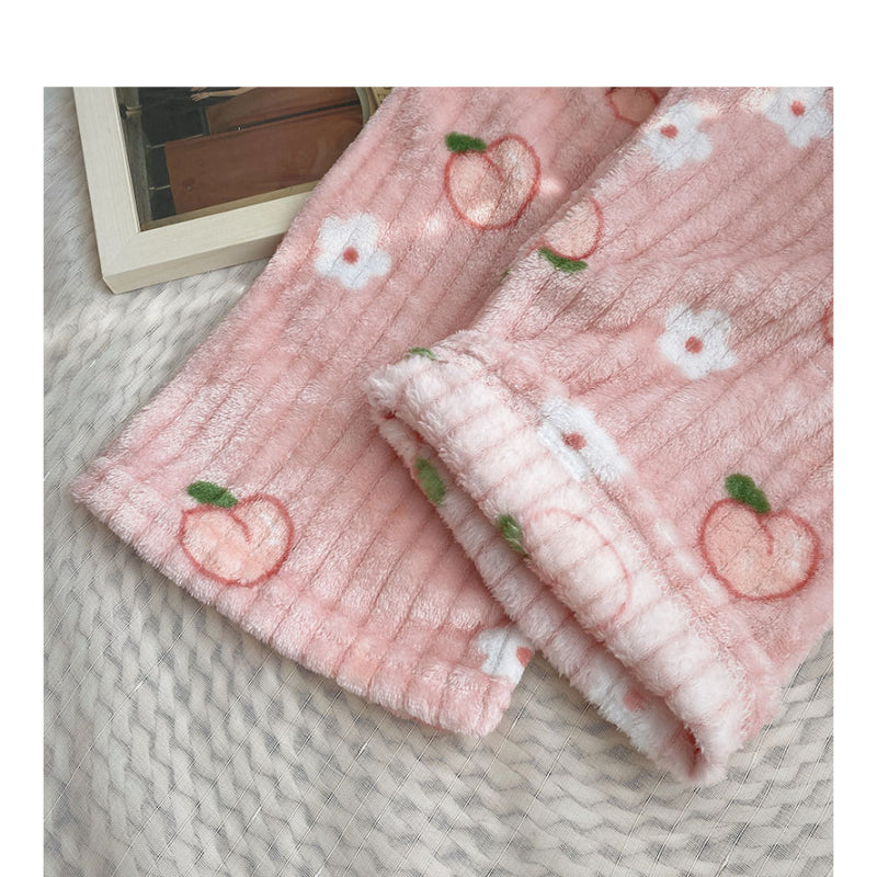 Strawberry Printed Velvet Pajama Set For Women-Soco Hoodie