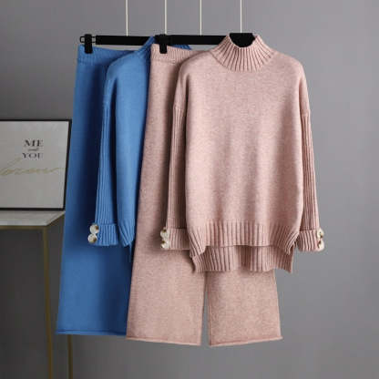 Women's Turtleneck Thickened Knitted Sweater Set-Soco Hoodie