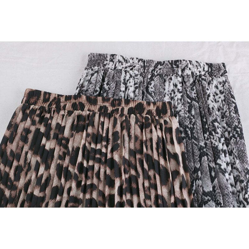 Animal Print High Waist Pleated Skirt-Soco Hoodie