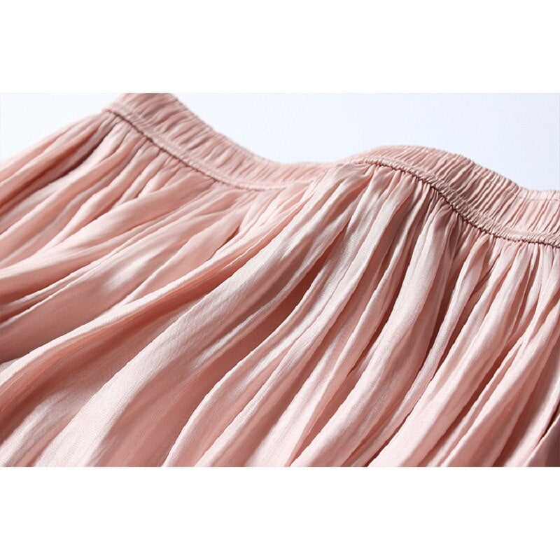 Shiny Silky Gloss Casual Midi Skirt For Women-Soco Hoodie