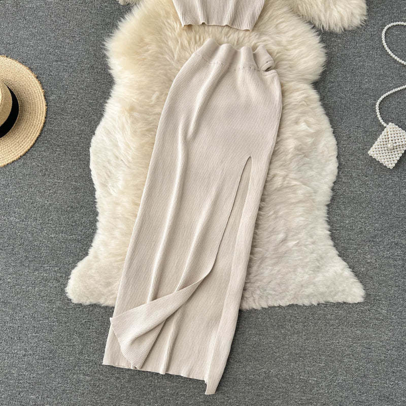 2 Pieces Retro Suspender Knitted Skirt Set-Soco Hoodie