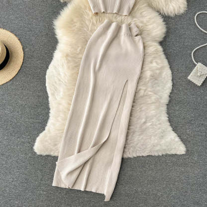 2 Pieces Retro Suspender Knitted Skirt Set-Soco Hoodie