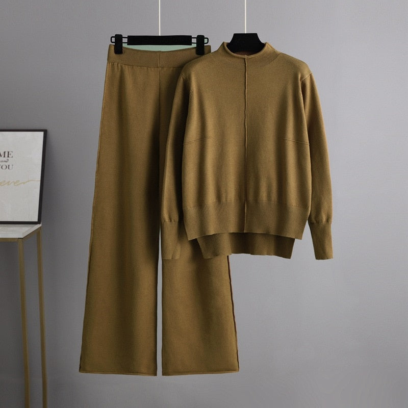 Knitted Sweater Pullover With Pants Two-Piece Set-Soco Hoodie