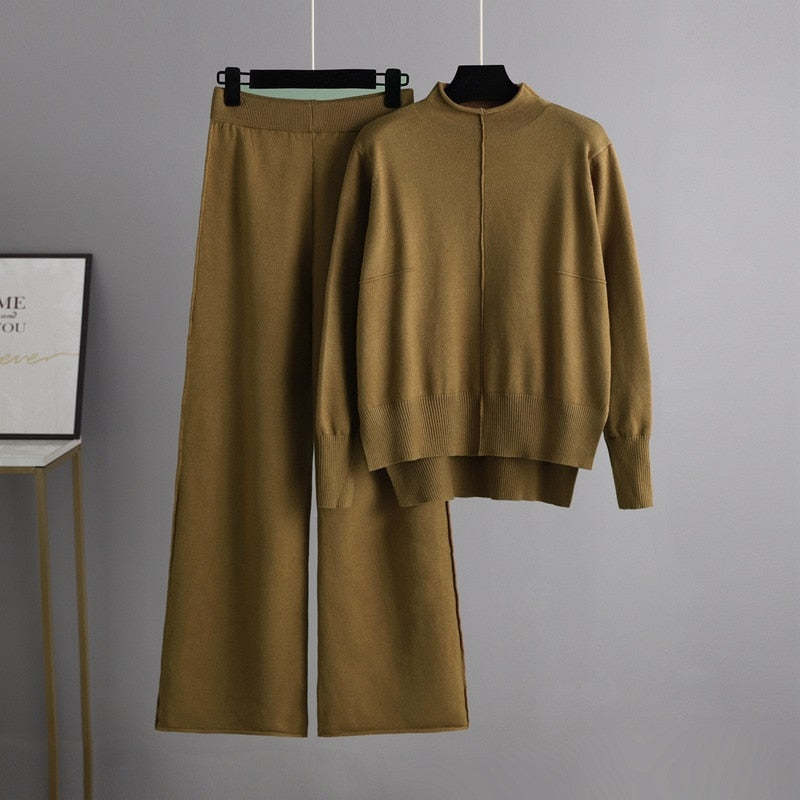 Knitted Sweater Pullover With Pants Two-Piece Set-Soco Hoodie