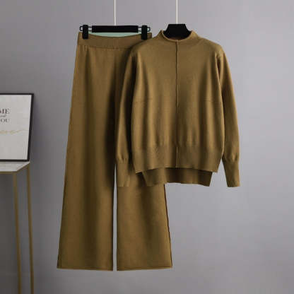 Knitted Sweater Pullover With Pants Two-Piece Set-Soco Hoodie