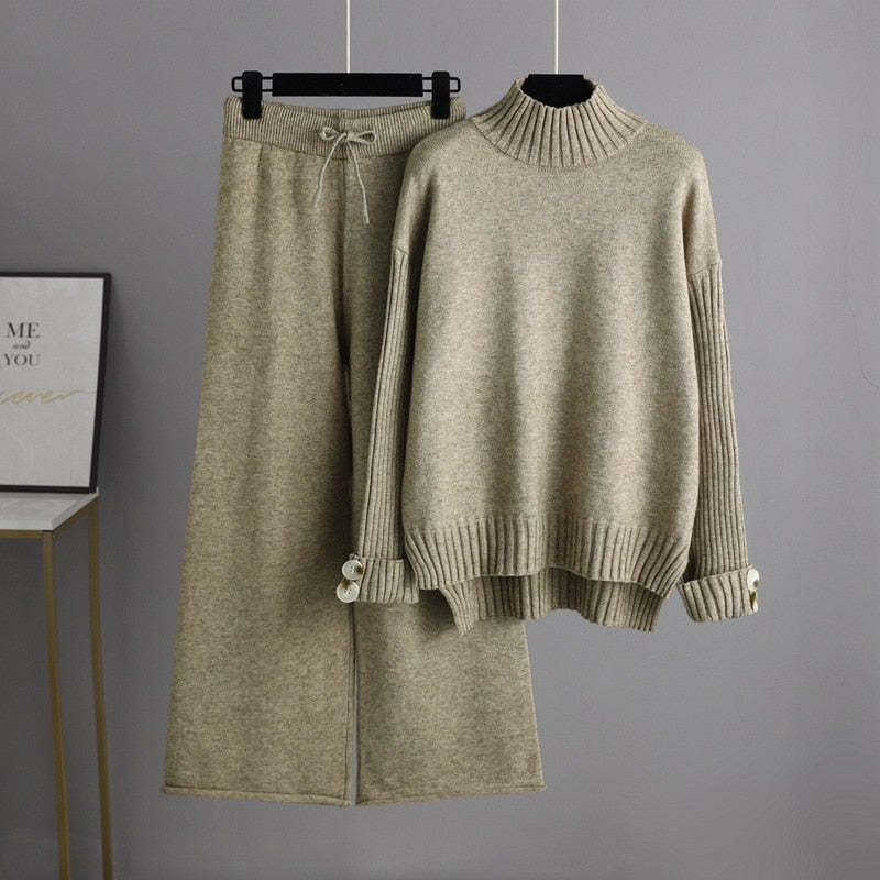 Women's Turtleneck Thickened Knitted Sweater Set-Soco Hoodie
