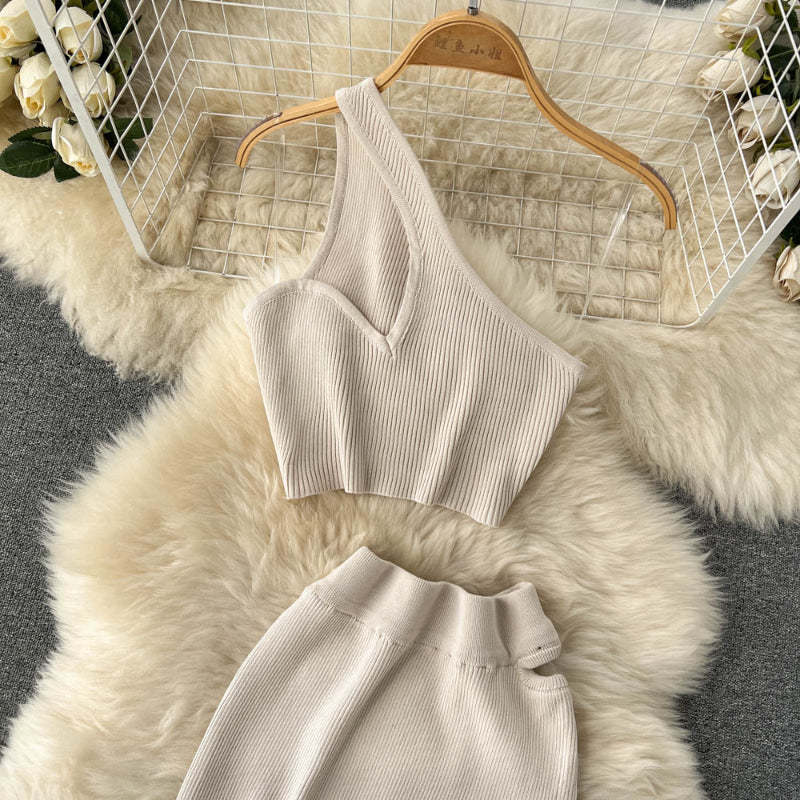 2 Pieces Retro Suspender Knitted Skirt Set-Soco Hoodie