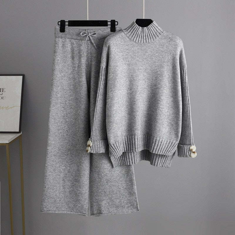 Women's Turtleneck Thickened Knitted Sweater Set-Soco Hoodie