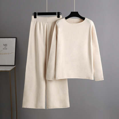 Solid Soft Knitted Wide-Leg Pants Set-Soco Hoodie