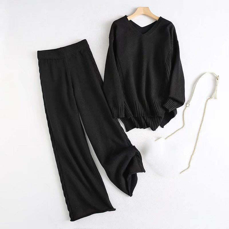 Winter Twist Knitted Wide Leg Pant Sets-Soco Hoodie