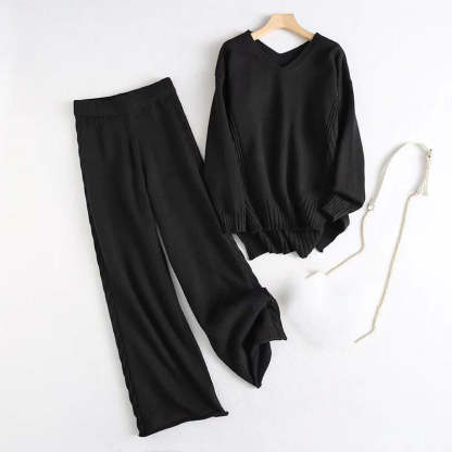 Winter Twist Knitted Wide Leg Pant Sets-Soco Hoodie
