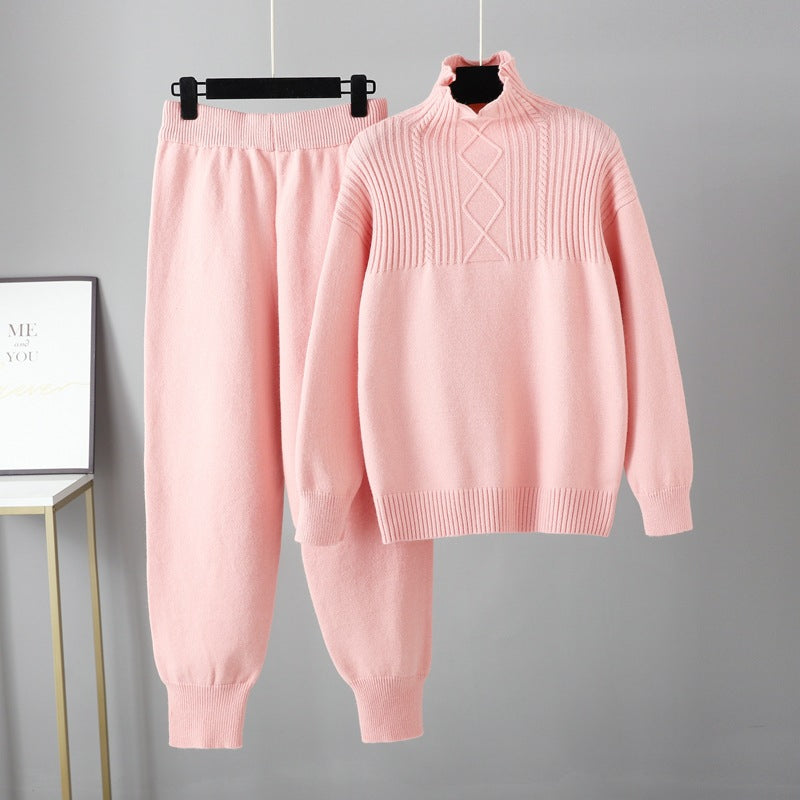 Oversized Two-Piece Knitted Thick Set-Soco Hoodie