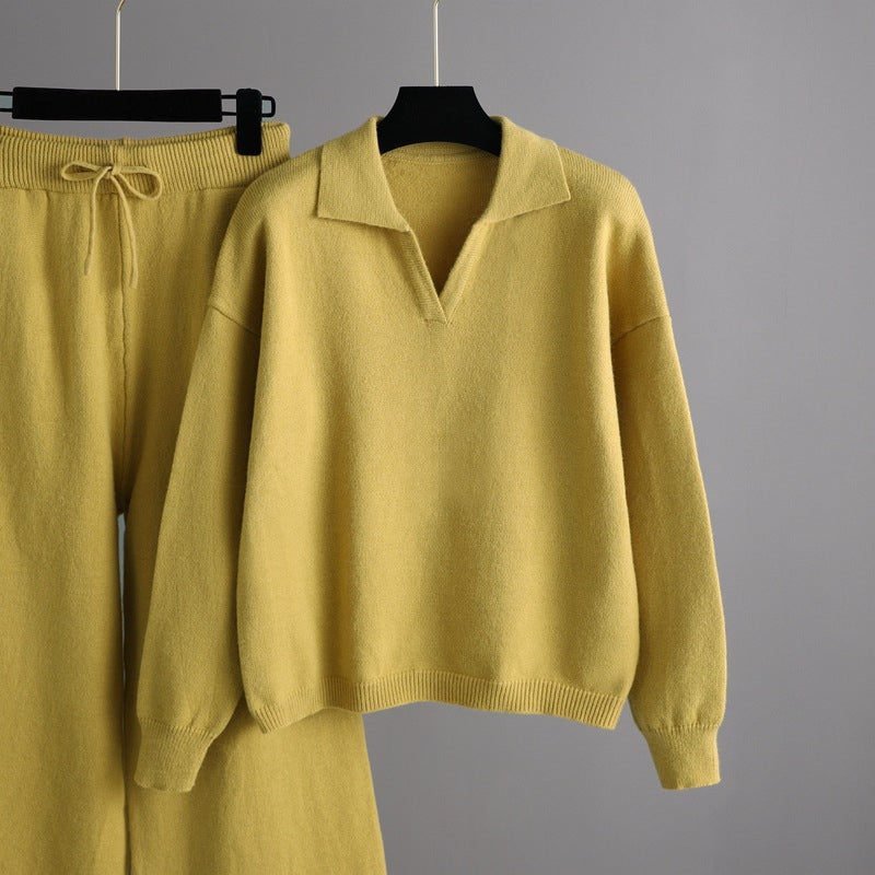 Women Knitted Collared 2 Piece Set-Soco Hoodie