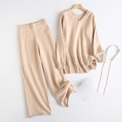 Winter Twist Knitted Wide Leg Pant Sets-Soco Hoodie