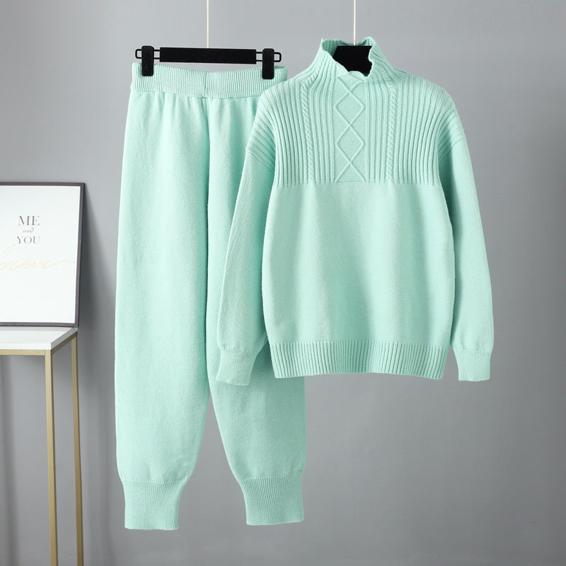 Oversized Two-Piece Knitted Thick Set-Soco Hoodie