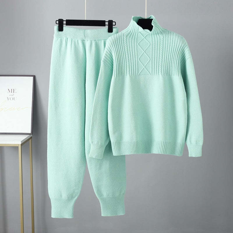 Oversized Two-Piece Knitted Thick Set-Soco Hoodie