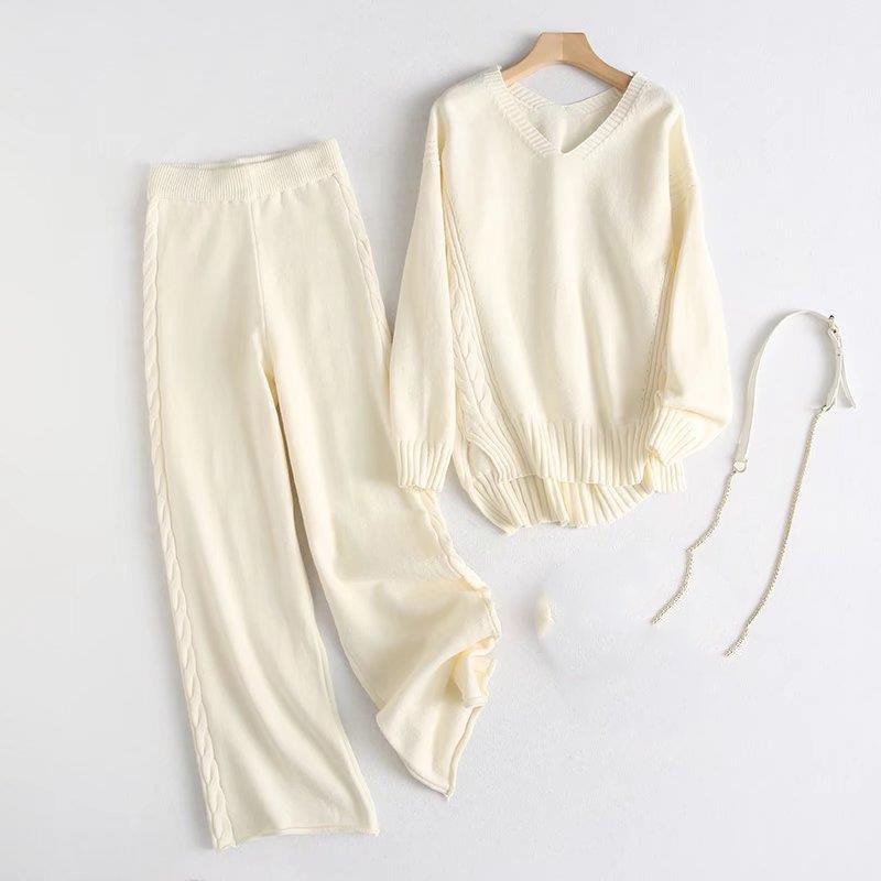 Winter Twist Knitted Wide Leg Pant Sets-Soco Hoodie