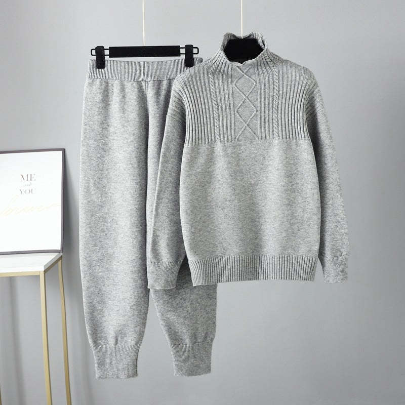Oversized Two-Piece Knitted Thick Set-Soco Hoodie